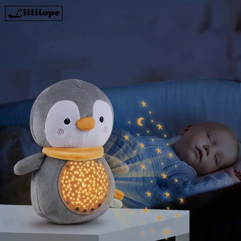 Finger Toys Lillilopo 1pc Baby Soft recheado luminador de luminária noturna Soothe Doll Plush com Music Stars Projector Light 220829