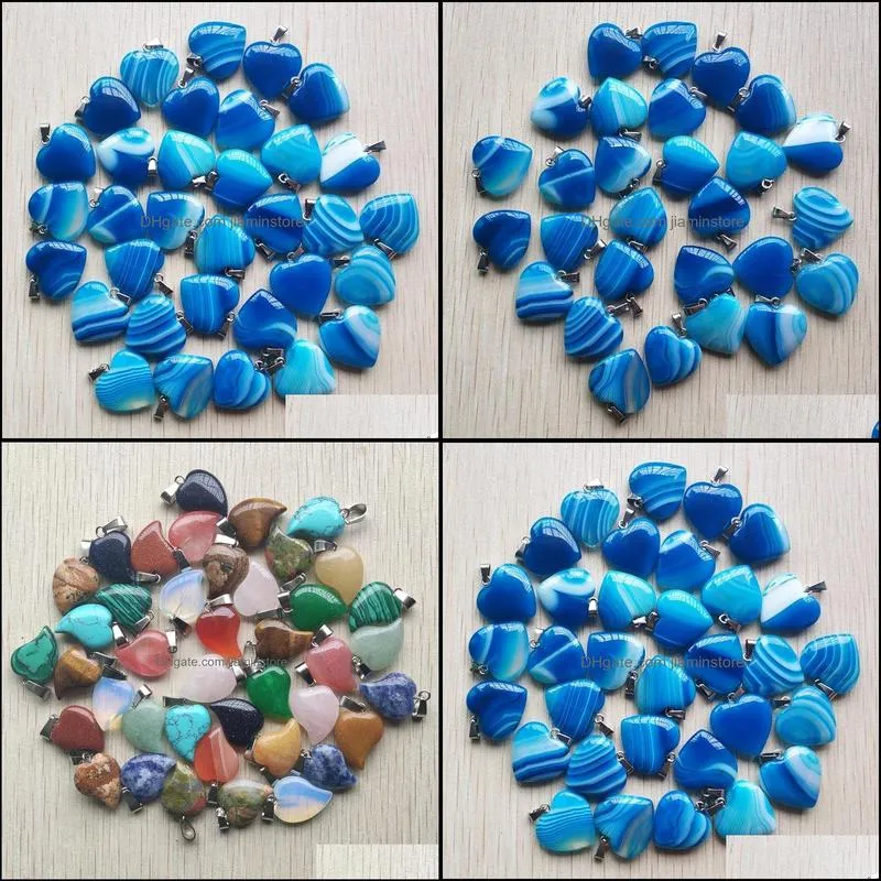 Charms 20Mm Blue Stripe Onxy Dyed Heart Stone Charms Pendants For Necklace Jewelry Making Drop Delivery 2021 Findings Com Dhseller2010 Dh8Gy