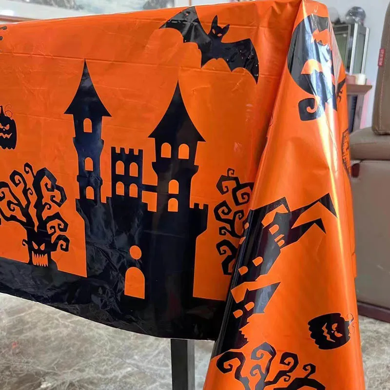 Décoration de fête Autres fournitures de fête d'événement Décoration d'Halloween Château noir Citrouille Imprimer Nappe jetable Featival Nappe orange Happy