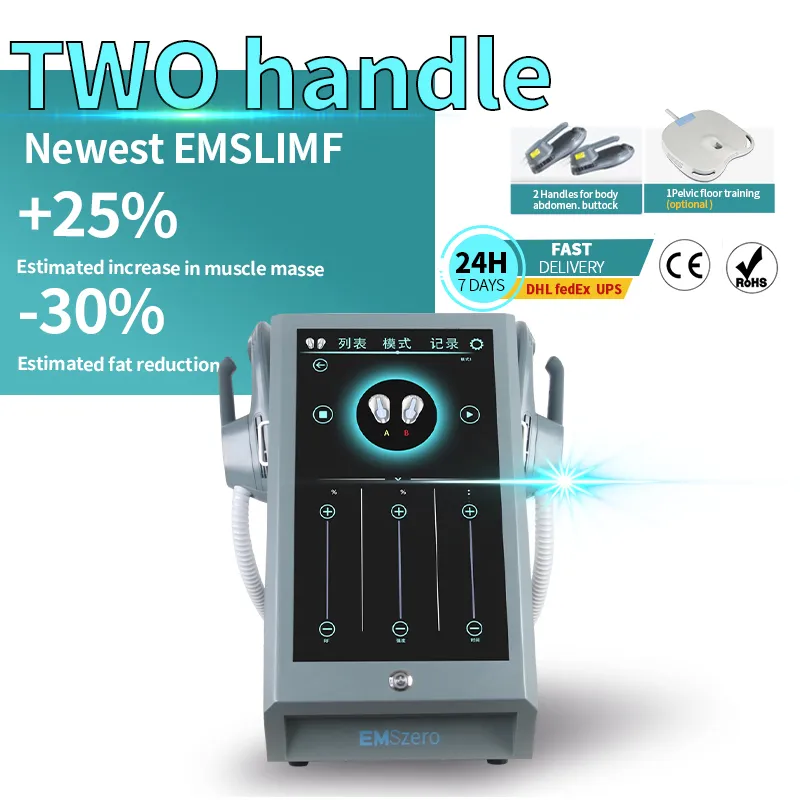 17,4 tum EMS Slimming Emslim Butt Lift Machine Professional Abs Mönster 2 Dual Handle Body Reny Muskelbehandling upp och fettborttagning Skönhetssalonginstrument