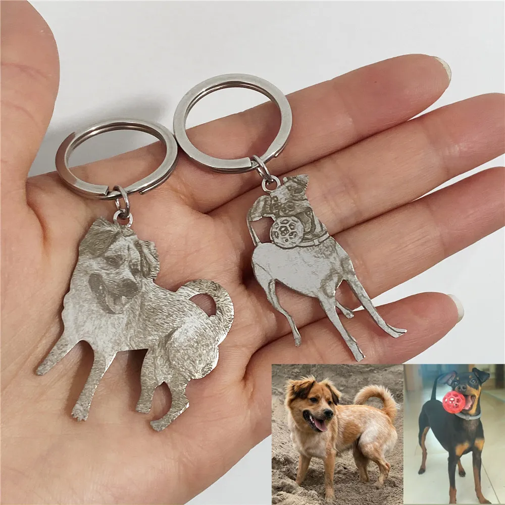 Custom Pet Picture Keychains Engrave Necklace Personalized Cat Dog Memory Jewelry Photo Pendant