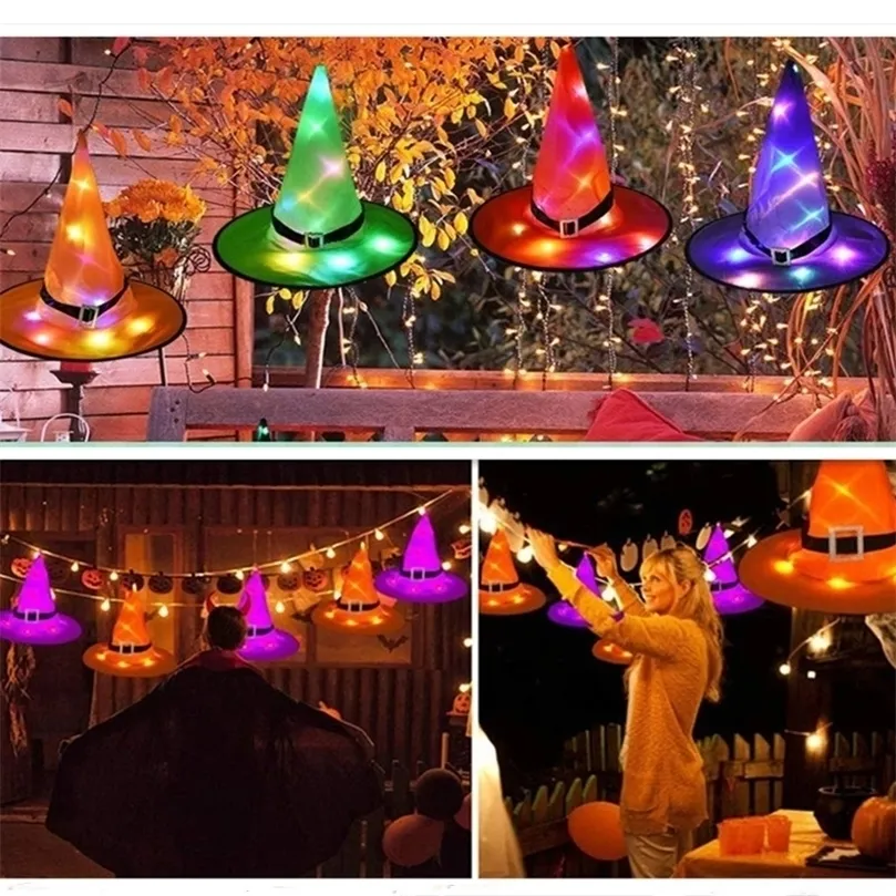 Autres fournitures de fête d'événement LED chapeau de sorcière rougeoyant Halloween extérieur arbre suspendu ornement Costume de fête accessoires de cosplay intérieur extérieur cour décoration de la maison 220829