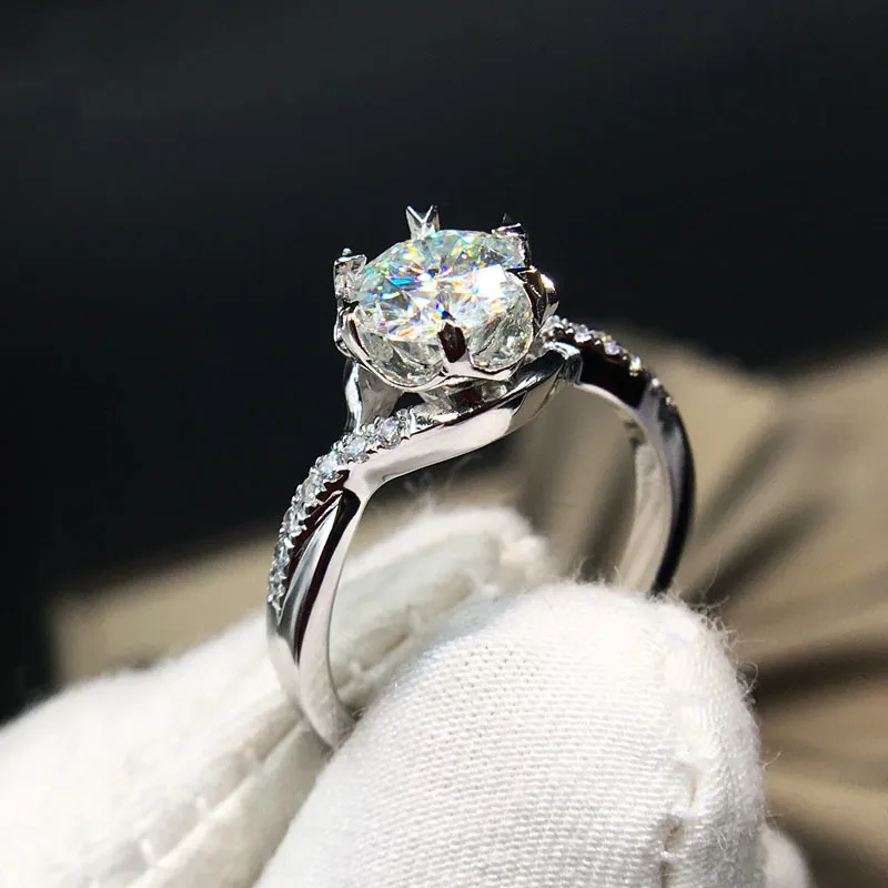 Bague De Fiançailles Solitaire Diamant Simulé 5 Ct Or Blanc 14K - Personnalisable Taille Sur Mesure