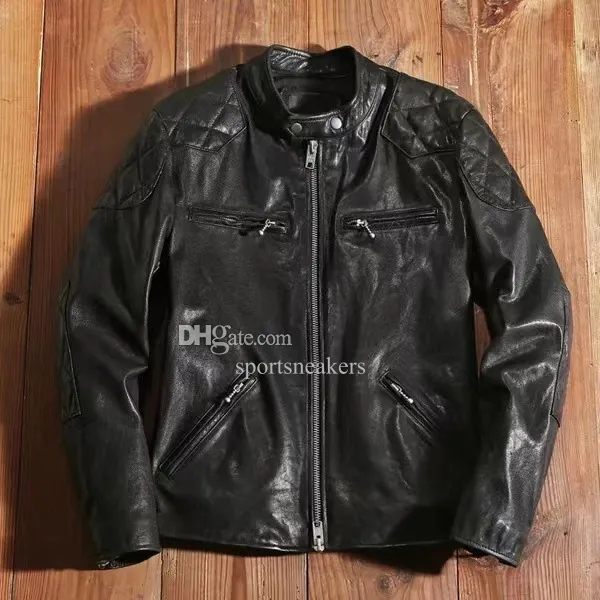 A mesma jaqueta de couro de Beckham Harley Motorcycle Short Vegetable Bongened Goatleather