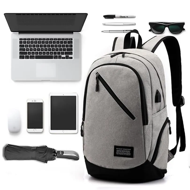 حقيبة الظهر USB Charge 15 6 محمول Big School Bagpack Nylon مقاومة للماء حقيبة السفر حقيبة كمبيوتر ل Men192O