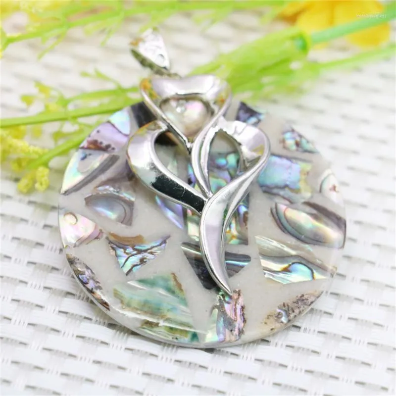 Pendant Necklaces 50mm Round Patchwork Flower Natural Abalone Seashells Sea Shells Pearl Women Decorative Border Jewelry Making Design