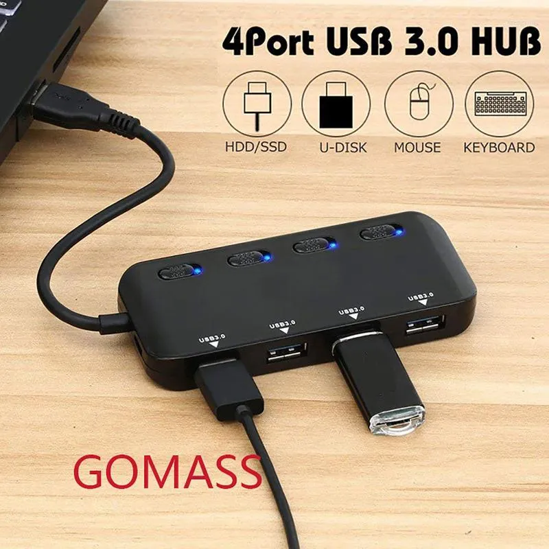 Hub 3.0 Multi USB Splitter 4 Port Aluminum Alloy Docking Station Independent Switch PC In Stock