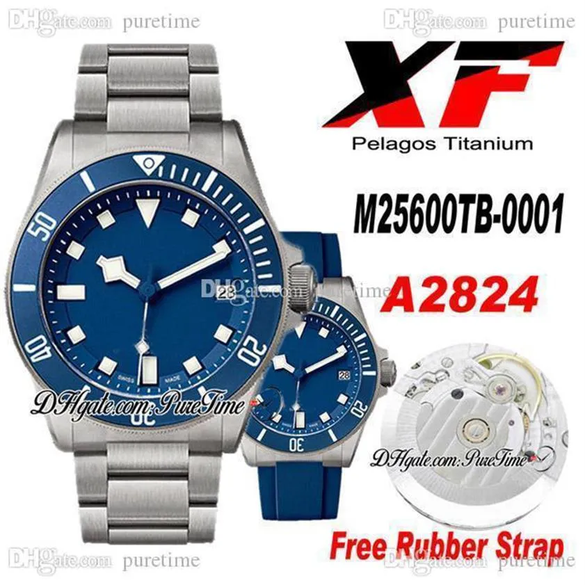 XF ETA A2824 Automatic Mens Watch Blue Ceramic Bezel Blue Dial Titanium Case Edition Pttd 25600 Puretime Rubber Bess 8a194s