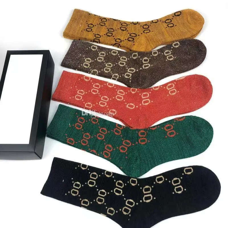 Chaussettes de luxe Chaussettes pour femmes et hommes Bas 100% coton Mode confortable Chaussette longue motif lettre Value Pack Athlétique Doux Chaussettes décontractées 5 paires