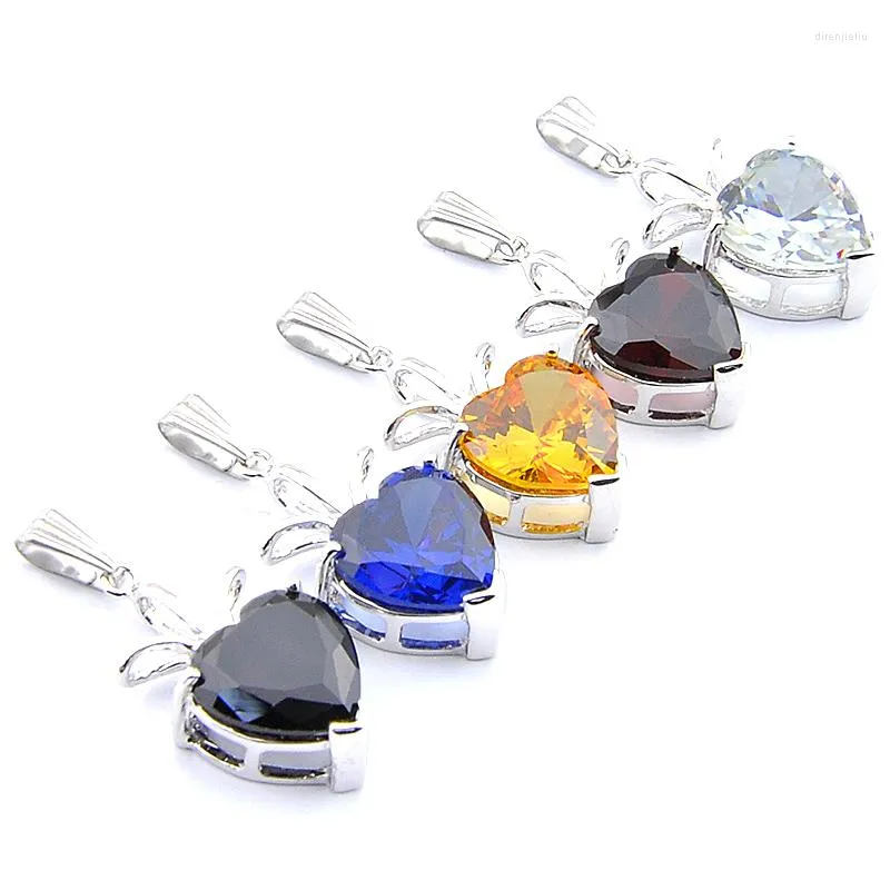 Pendant Necklaces Big Offer MIX 5 PCS Holiday Gifts Heart Shape Fire Black Onyx Blue Topaz Citrine Garnet Gemstone Pendants