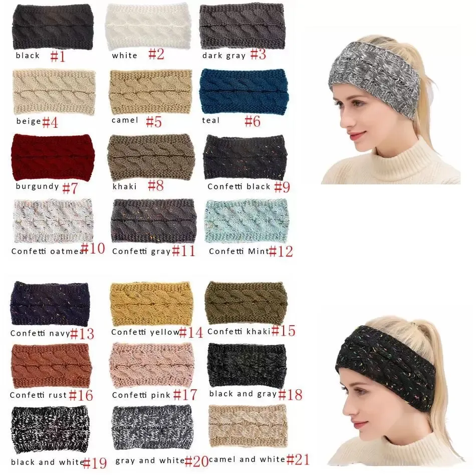 CC Hairband Colorful Knitted Crochet Twist Headband Winter Ear Warmer Elastic Hair Band Wide Hair Accessories B5