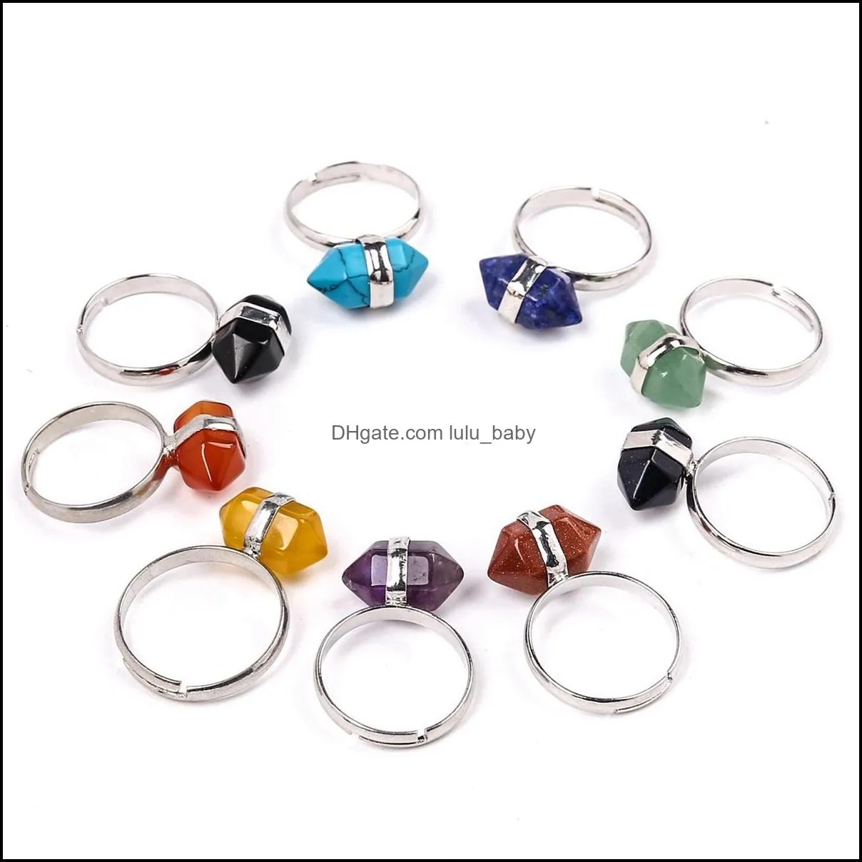 Anillos de racimo Anillos de prisma hexagonal Piedras preciosas Cristal Cuarzo Punto de curación Chakra Encantos de piedra Apertura para mujeres Hombres Gota Del Lulubaby Dhtkd