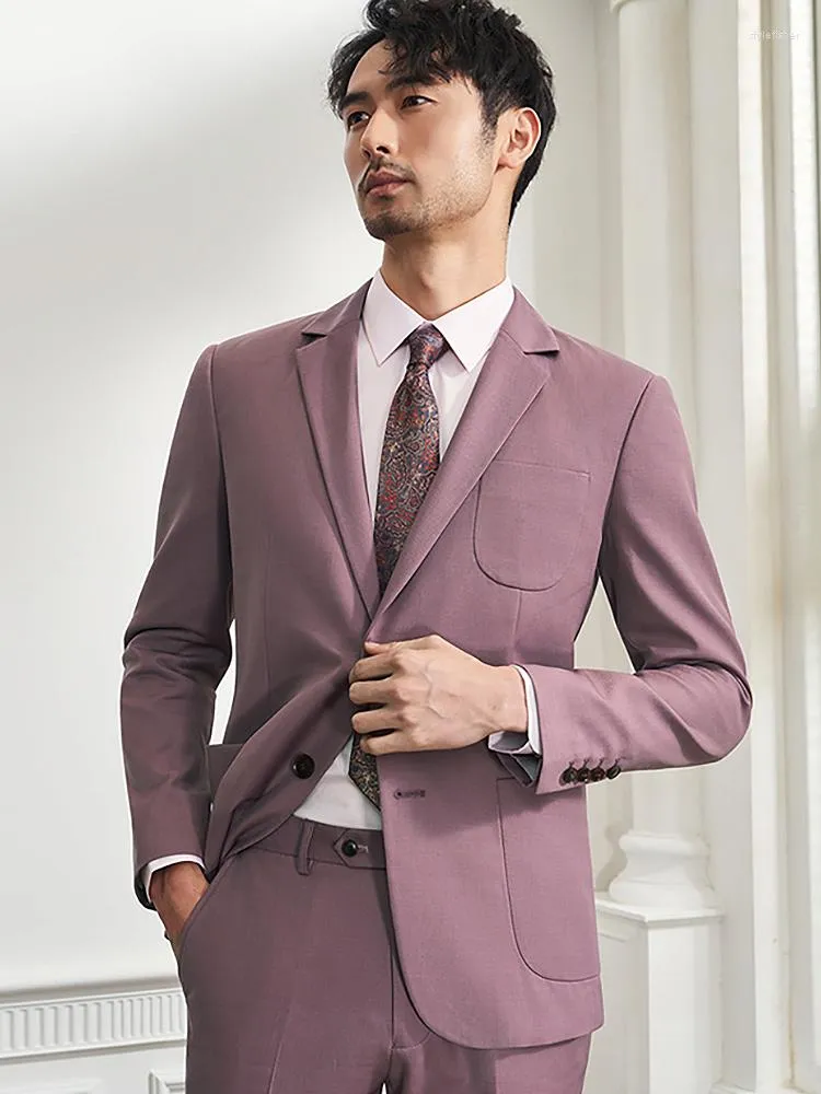 Costumes pour hommes Hommes Costume Set Blazer Pantalon 28% Laine 120S Mariage Groom Wear Light Purple Slim Fit 2022 Été Loisirs Normal Man Cl347V