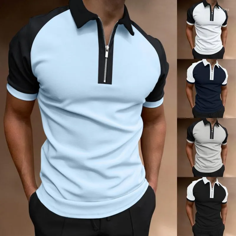 Herren Polos Workout Shirts Männer Männlich Sommer Solide Patchwork T-shirt Umlegekragen Raglanärmel Tops Hals