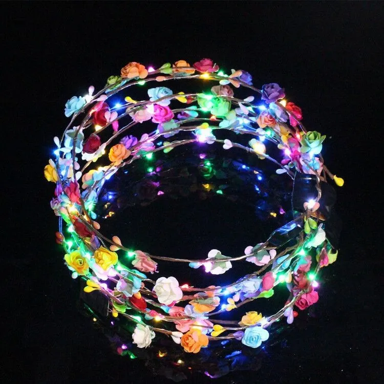 LED Light Up Toys Party Favors Luminous Line Crown Corolla Luminou Party Carnival Floral Decoration Garland Bright Hair Accessory Kids toy 60
