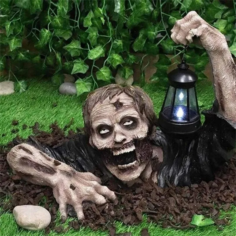 Autres fournitures de fête de fête Horreur Zombie Lanterne Halloween Ornements Résine Sculpture Statue Artisanat Décorations pour Cour Extérieur Pelouse Jardin 220829