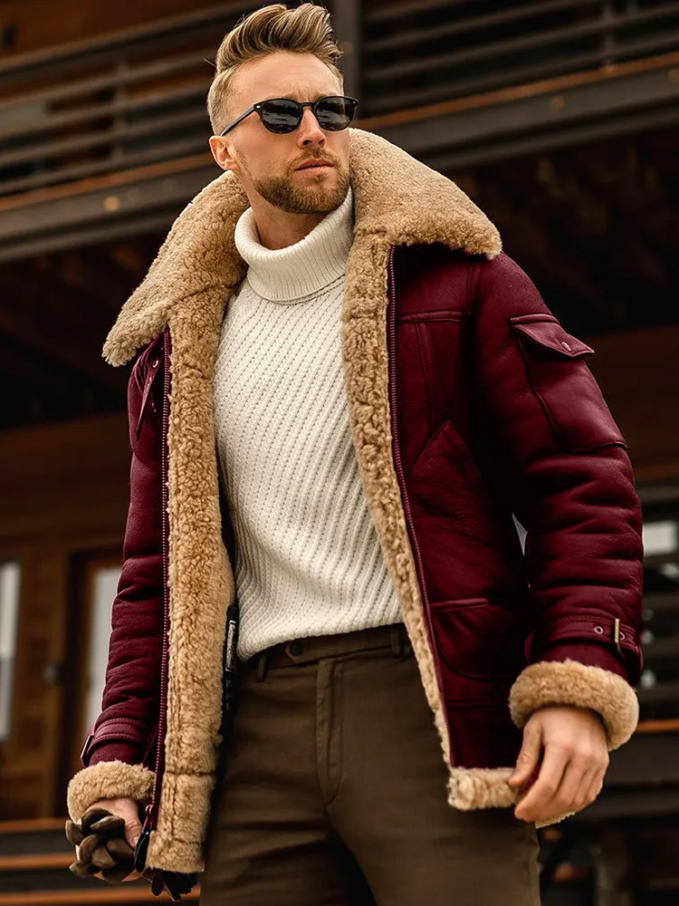 Veste Homme Vintage En Similicuir - Fermeture éclair, Poches, Col En Fausse Fourrure - Pour Automne/hiver - Coupe Classique - 7