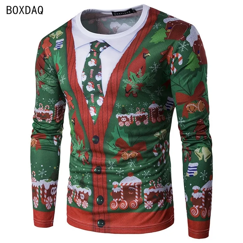 Magliette da uomo Maglietta di Natale Uomo Falso Top in due pezzi Anno Natale Festa Prom Maglietta Manica lunga Collo Personalità Maglietta Oversize 220829