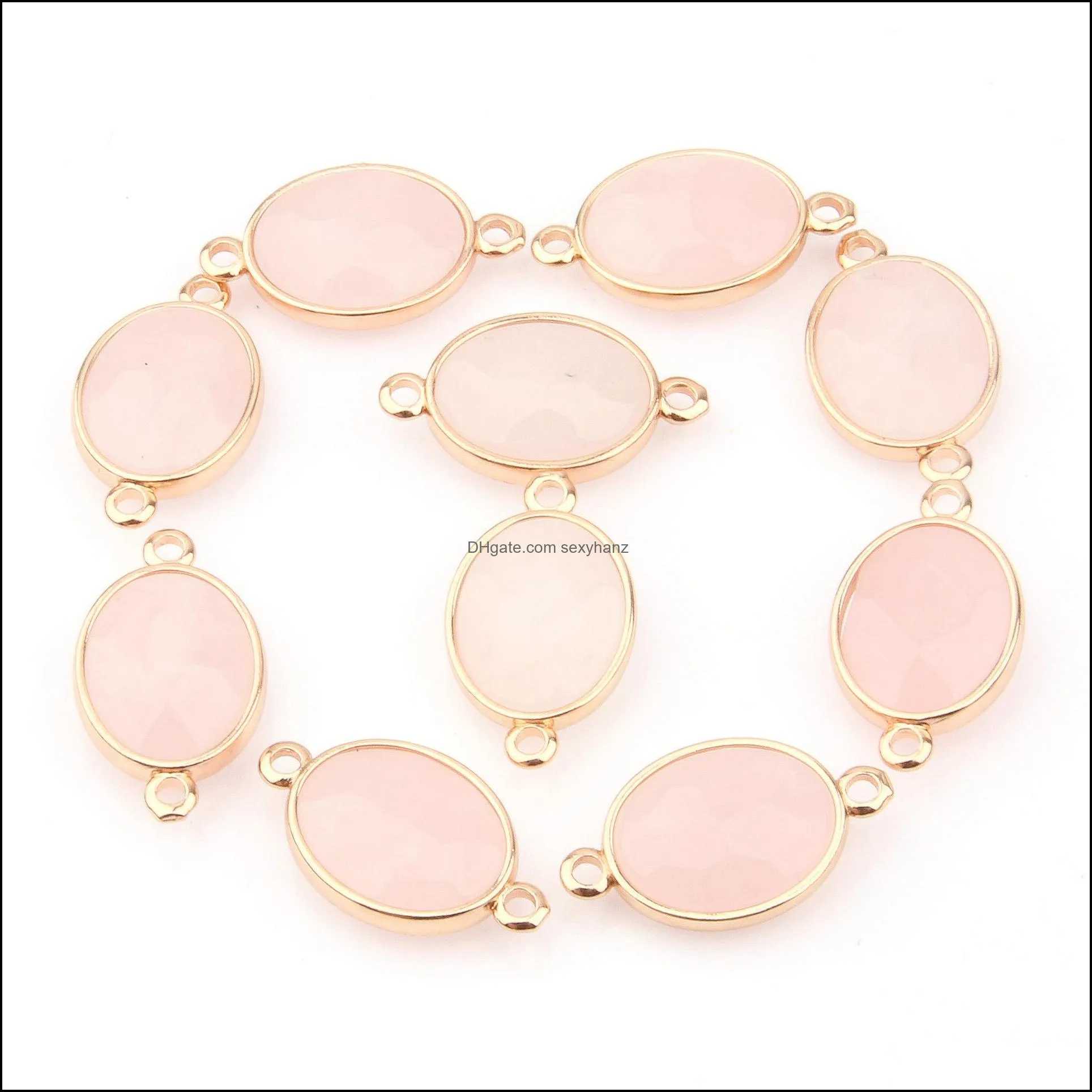 Encantos Venta al por mayor Facetados Oval Chakra Encantos Conector de piedra natural Curación Cuarzo rosa Ojos de tigre Colgante Collar de cristal Sexyhanz Dhfal