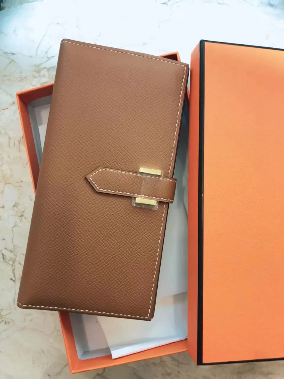 Luksusowy projektant damski długi portfel Bearn portmonetka skórzane etui na karty męskie damskie etui na klucze z pudełkiem portfele 7A jakości posiadacze paszportów karty