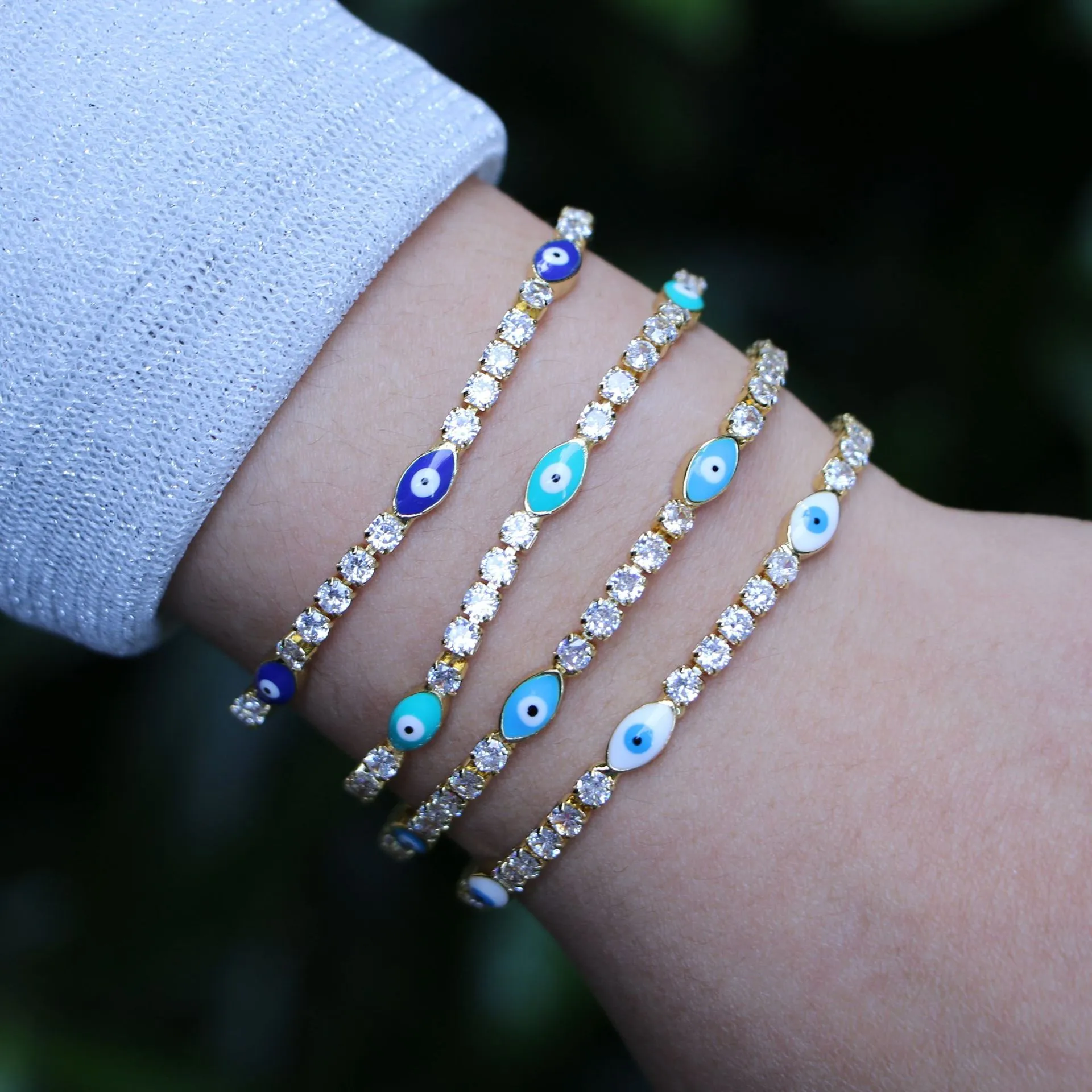 S3159 Fashion Jewelry Emamel Evil Eye Armband f￶r kvinnor Crystal Zircon Blue Eyes Chain Armband