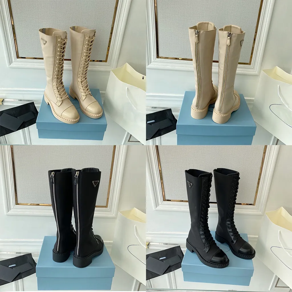 Designer Damen Lederstiefel Herbst- und Winterstiefel Marke Schnürschuhe Flache Modestiefel mit Box Optional 35-40