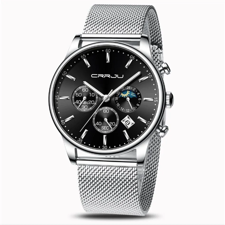 Crrju 2266 Quartz Mens 시계 파용 캐주얼 성격 시계 패션 인기있는 학생 날짜 정확한 손목 시계 307Q