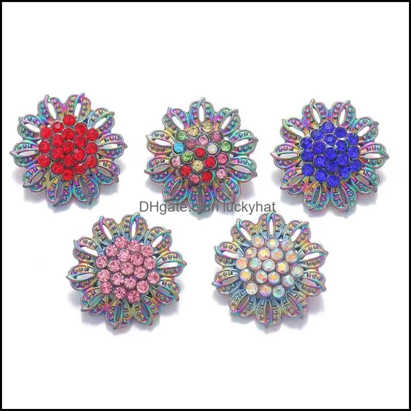 Clasps Hooks Noosa Snap Dazzling Rhinestone Flower Buttons Fit Diy 18Mm Button Bracelet Necklace Jewelry Gift Drop Del Dhseller2010 Dhafw