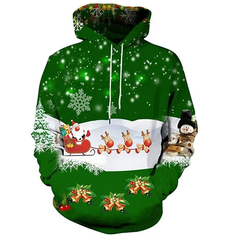 Hommes Hoodies Sweatshirts Automne et Hiver Joyeux Noël Décoration Hommes Femmes Famille Casual pull vert 220829