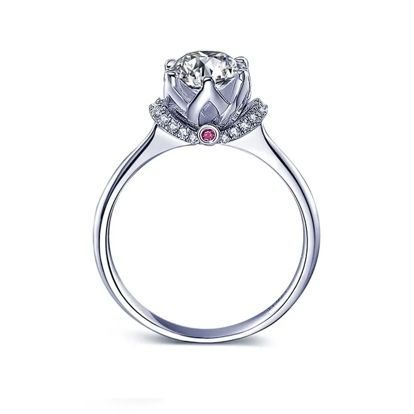 Bröllopsringar Pure 18K White Gold Ring 1CT 2CT 3CT Crown Ruby Jewelry Party Anniversary 220829