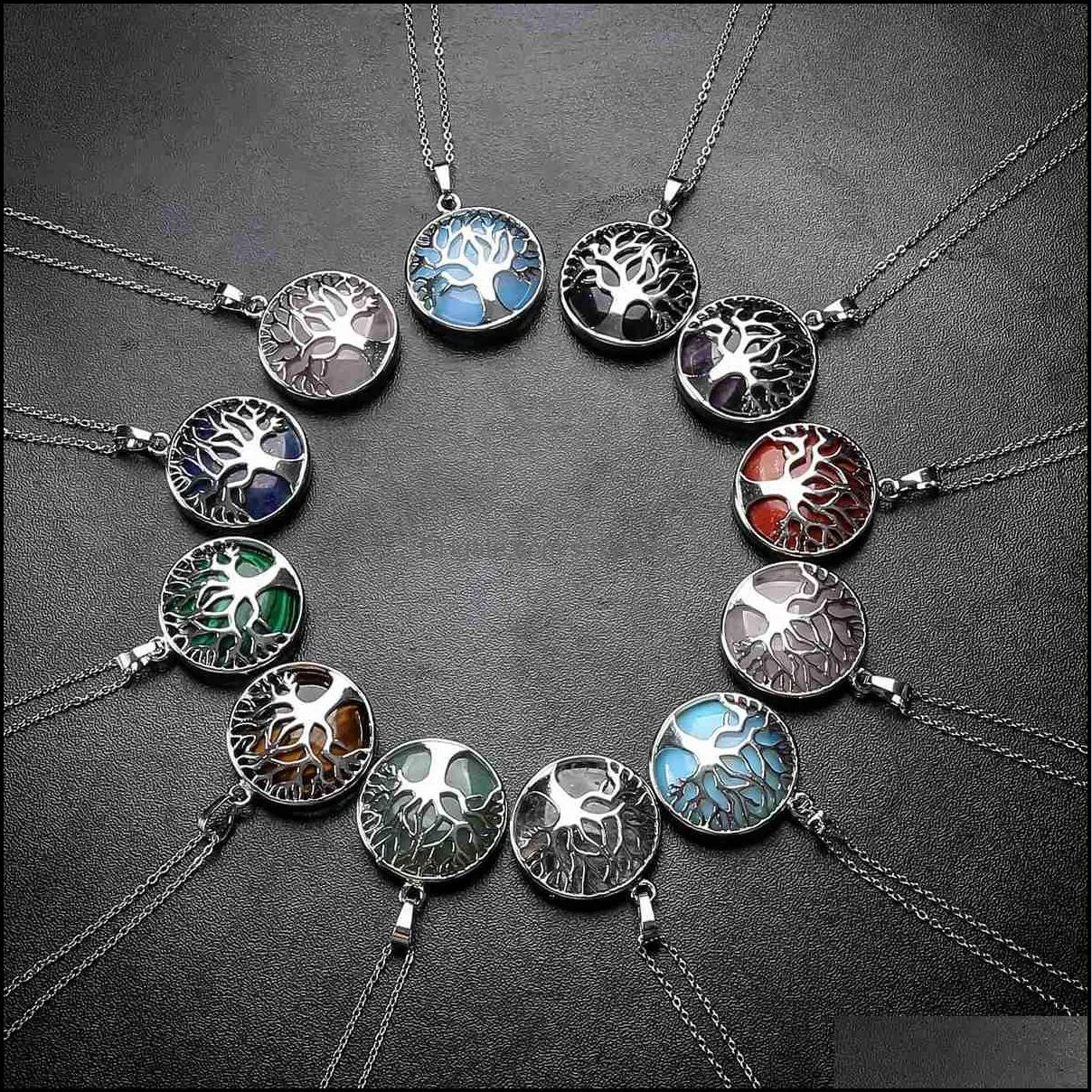 Collane con ciondolo Sterling Sier Gemstone Family Tree Of Life Collana con ciondolo Gioielli delicati Anniversario Regali di compleanno Dhseller2010 Dhpfr