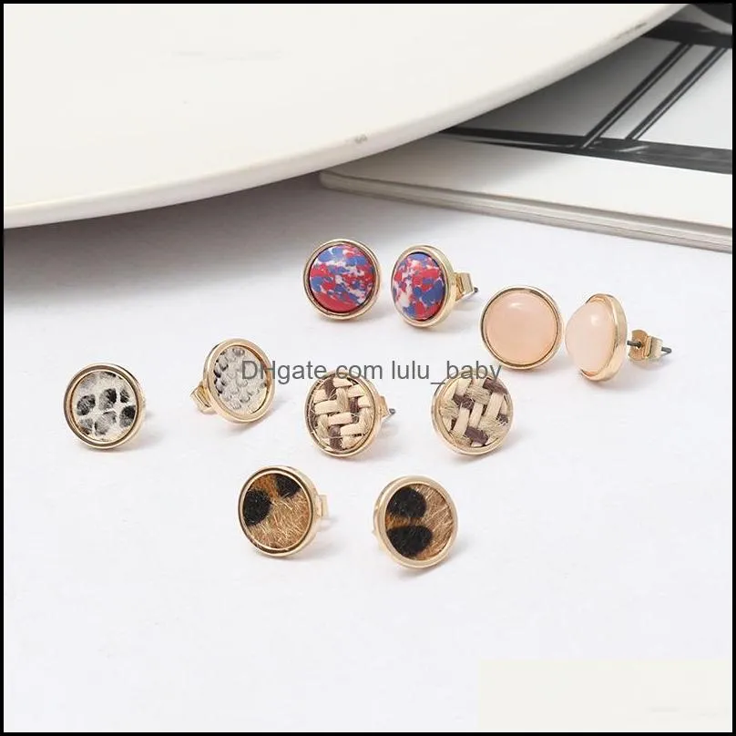 Stud Mini Natural Stone Studörhängen Round Leopard Print Woven Studs For Women Jewelry Gift High Quality Drop Delivery 2021 Lulubaby Dhhtg