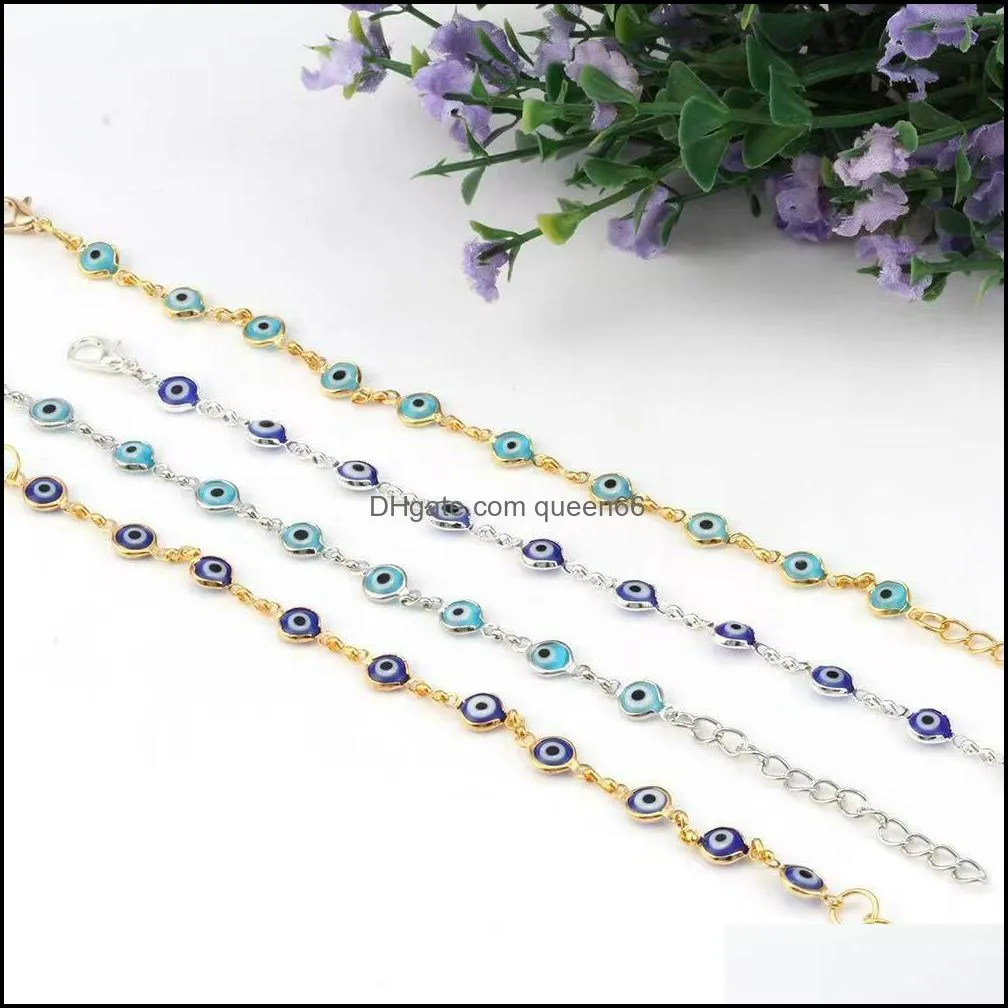 dainty evil eye chain bracelet lovely blue eyes beads link chain bangle good luck protection enamel beaded turkish jewelry for women