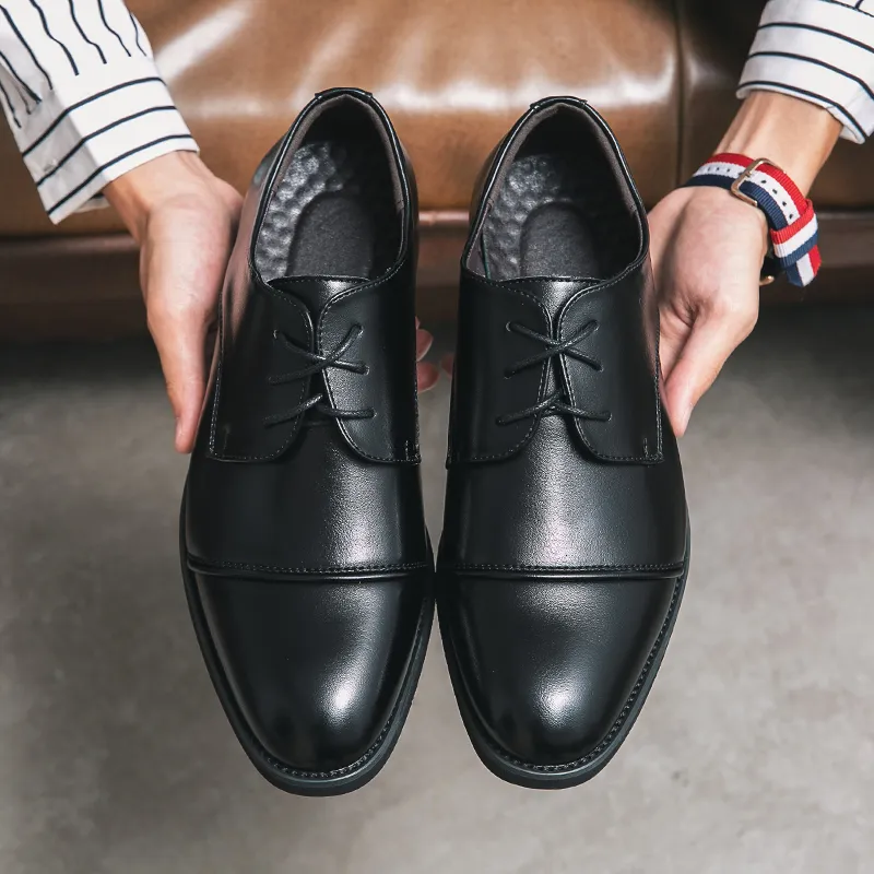 Derby schoenen mannen schoenen solide kleur pu square teen spling wing tip veter mode business casual dagelijkse veelzijdige AD016