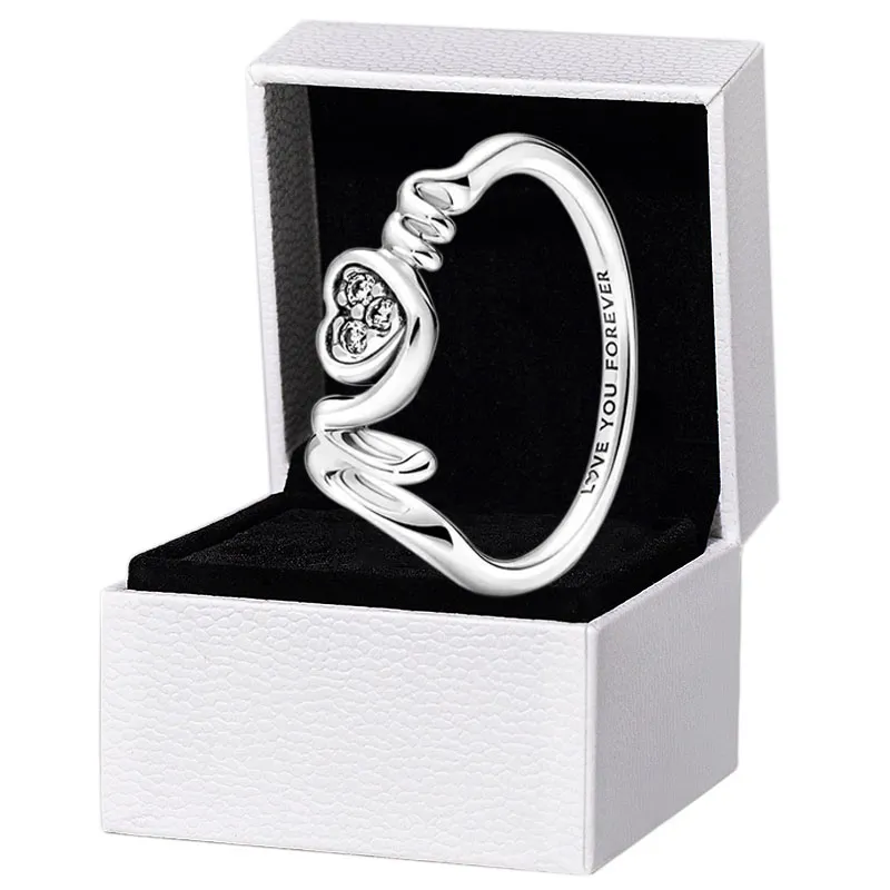 Mutter Pave Heart Ring Sterling Sier Muttertag Geschenkschmuck mit Originalschachtel Set für CZ Diamond Love You Rings