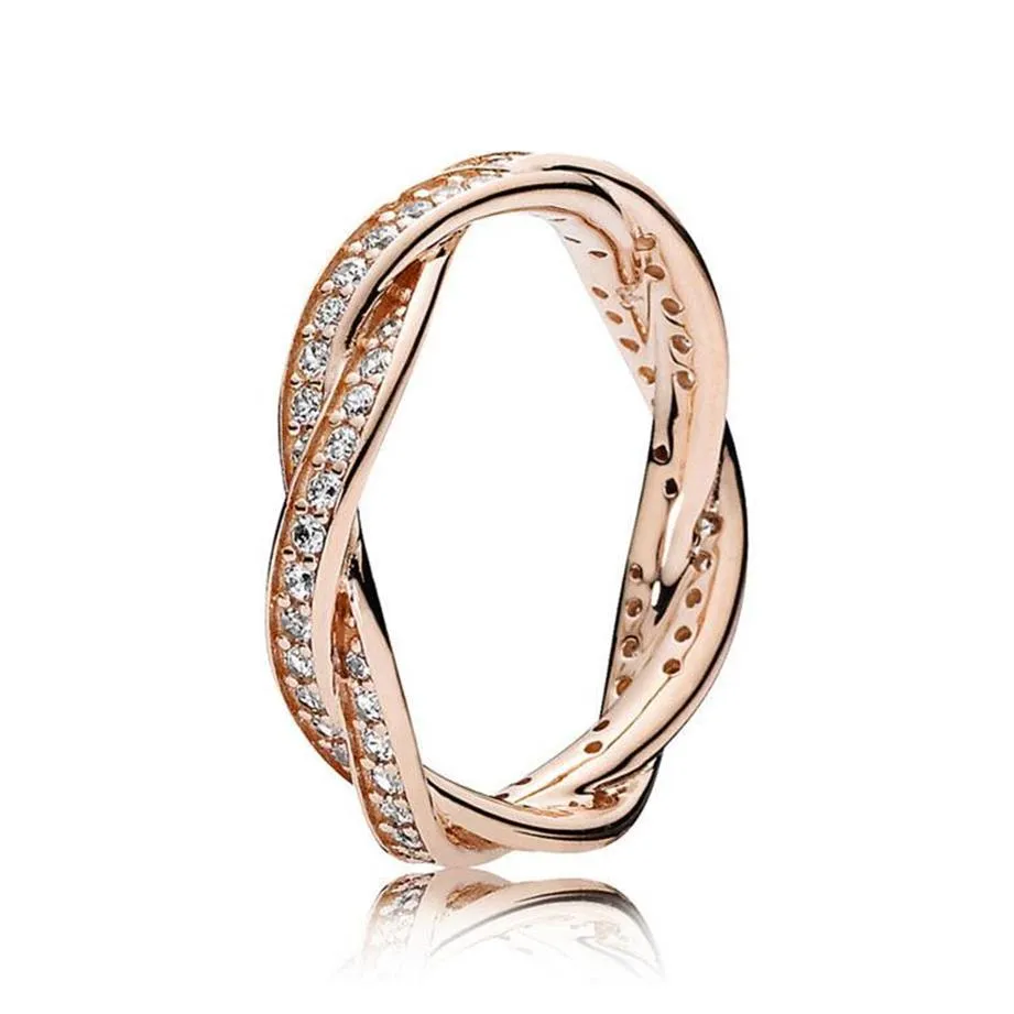 New Women Luxury Fashion 18K Rose Gold Ring مجموعة مربع أصلي لـ Pandora