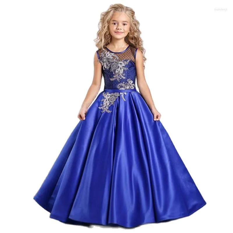 Girl Dresses 2022 Lovely Flower Girls For Weddings Princess Jewel Lace Appliques Sweep Train Little Kids Holy Pageant Dress