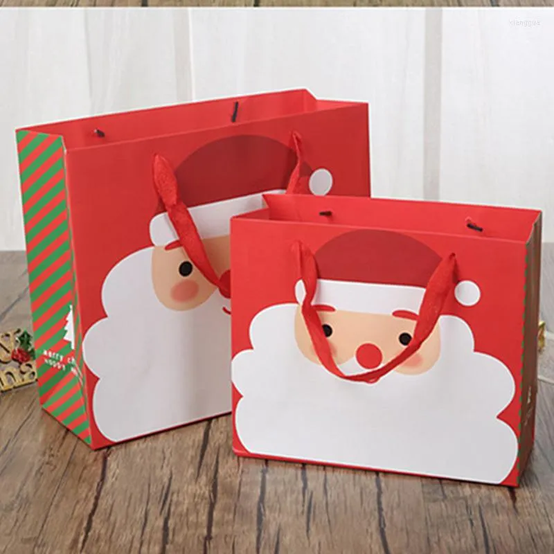 Gift Wrap 12pcs Merry Christmas Handbag With Bow Xmas Eve Santa Claus Red Green Sweet Packaging Paper Bags Set Cute Cookie Candy