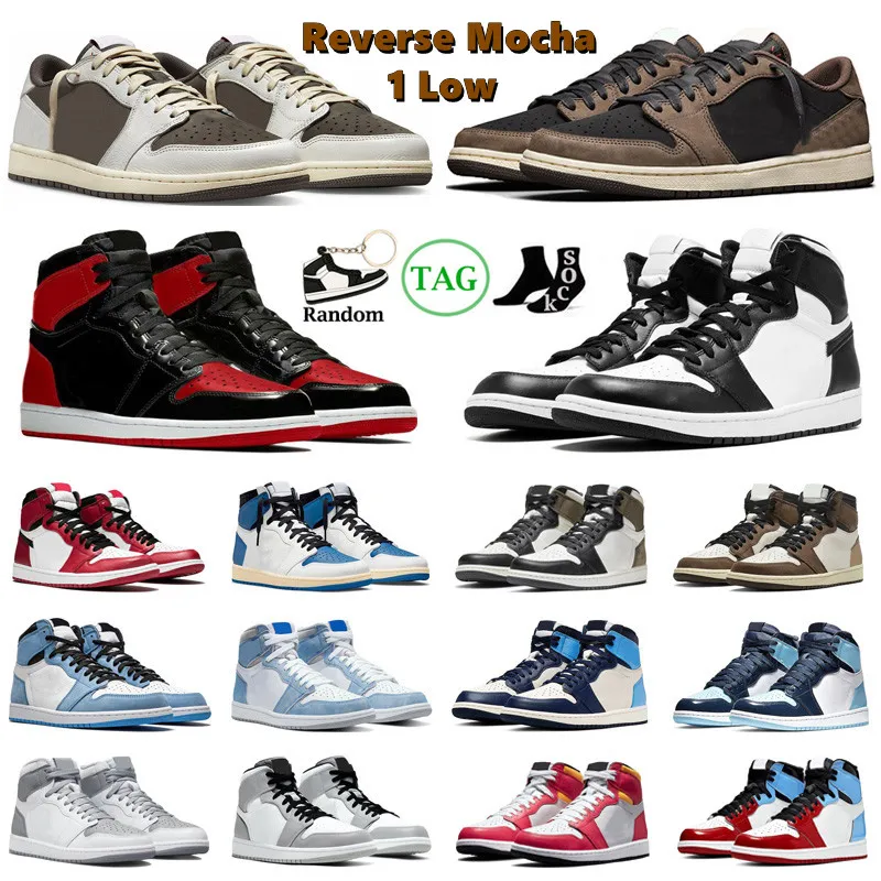 OG 1 Low Reverse Mocha 1s Basketball Shoes Black White Chicago Bred Patent University Blue Hype 