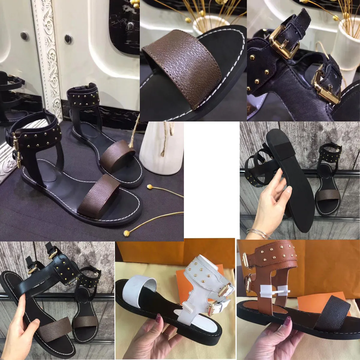 Luxury Women Canvas Sandals Summer Casual Flat Rivets Sandals Style Party Sexy Ladies Shoes 44