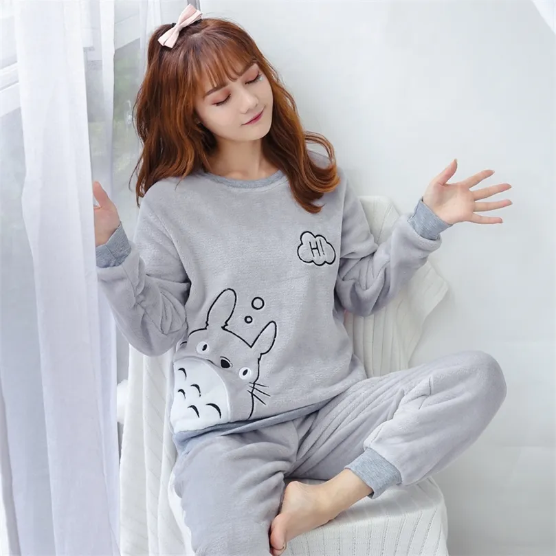 Frauen Schlaf Lounge winter Flanell Warme Pyjamas Frauen Langarm Hause Anzug Damen nachtwäsche cartoon Samt Pyjama set Verdicken feminino Pyjamas 220827