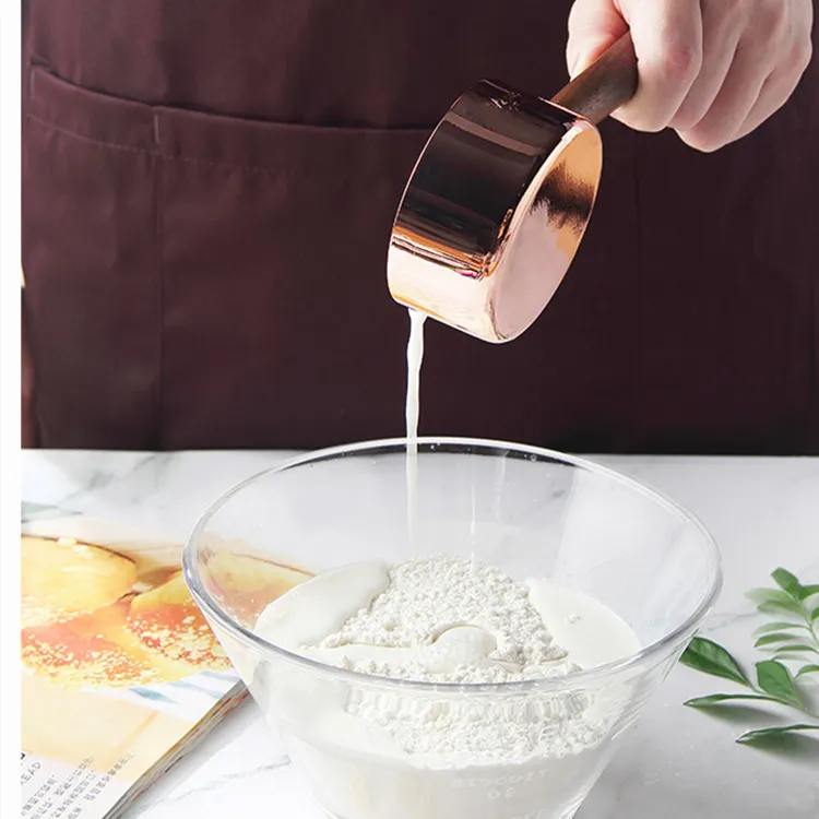Rose Gold Measuring Cups And Spoons Set With Wooden Handles Kitchen ...