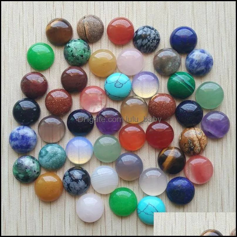 Lulubaby Dhh2G Stein 12 mm verschiedene Natursteine mit flacher Basis, runder Cabochon, grün, rosa, zystalisch, lose Perlen für Halskette, Ohrringe, Schmuck