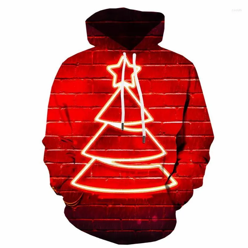 Sweats à capuche pour hommes 3d Noël Sweatshirts Hommes Année Imprimé Arbre Sweat Rouge À Capuche Décontracté À Manches Longues Drôle