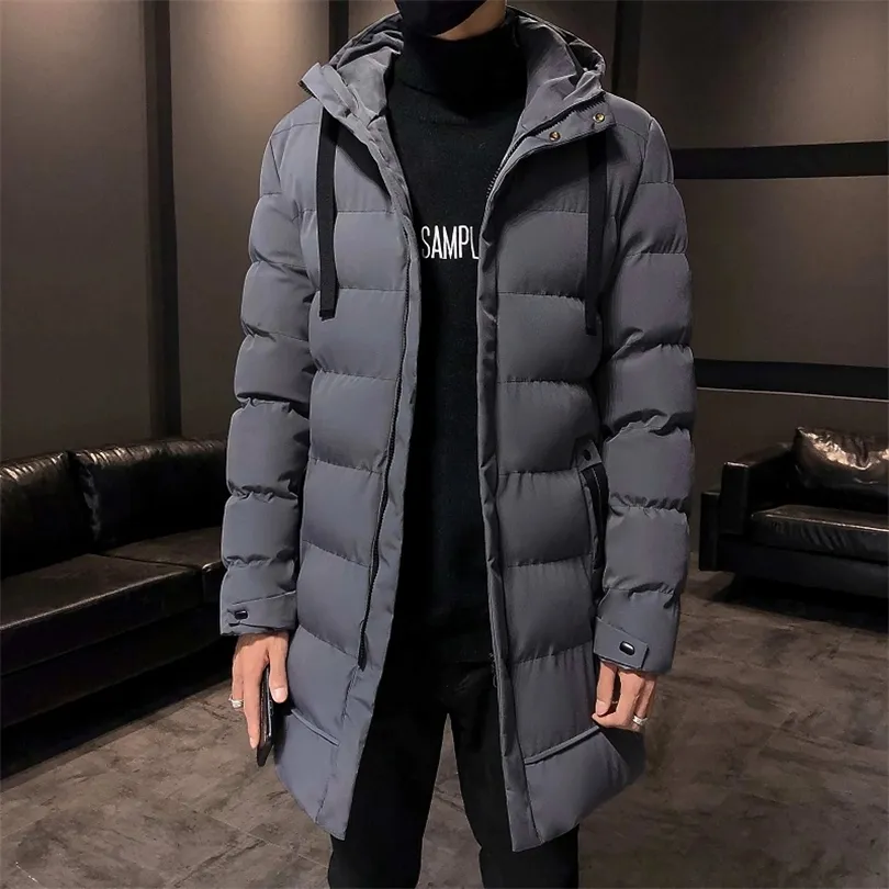 Mens Down Parkas Hiver Parkas Veste Hommes Chaud Épais Casual Vestes Rembourrées Hommes À Capuche Longue Parka Pardessus Coupe-Vent Couleur Unie Vêtements 220829