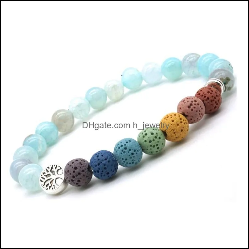 Braccialetti con ciondoli Albero della vita 8 mm Bracciale con sette chakra Pietra lavica Filo di perline Fai da te Braccialetti con diffusore di oli essenziali Yo Dhseller2010 Dh9Sl