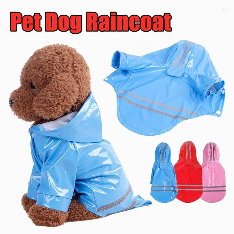 Abbigliamento per cani Summer Outdoor Puppy Pet Rain Coat S-XL Felpa con cappuccio Giacche riflettenti impermeabili PU Impermeabile per cani Vestiti per gatti