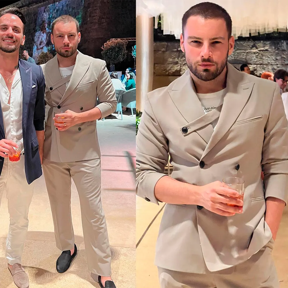 Gray Groom Men Wedding Tuxedos 2 Pieces Double Breasted Outfits Costume Homme Mariage Party Prom Blazer Wear