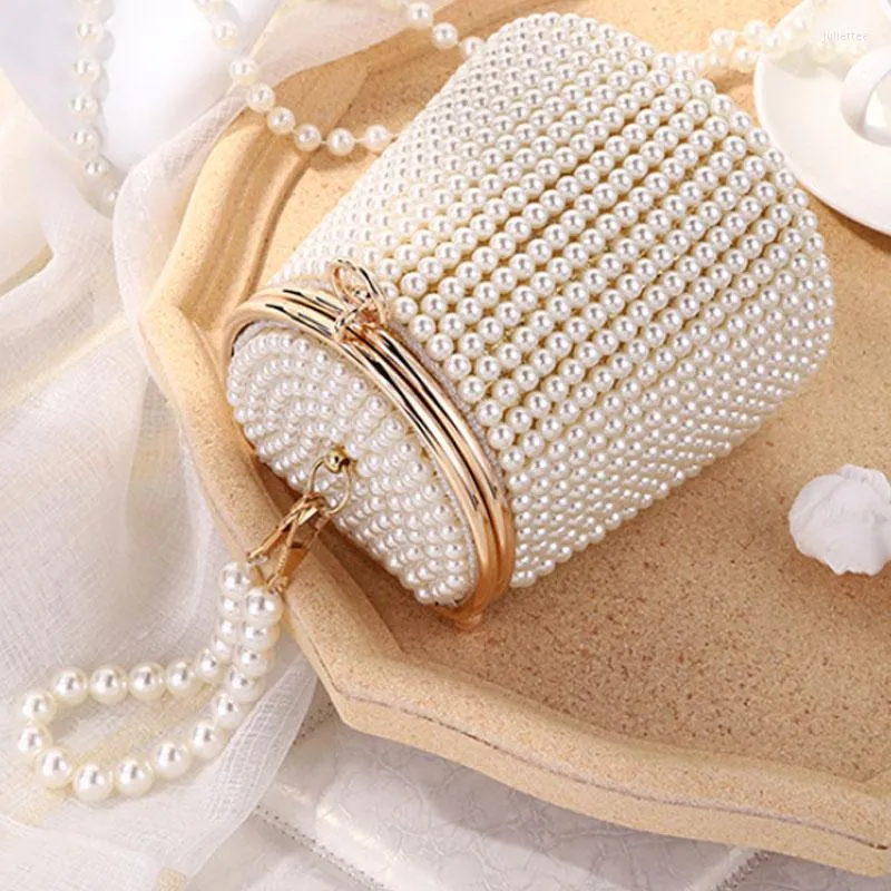 Evening Bags Luxury Hand Woven Pearl For Women Small Beaded Flap Box Clutch Purses And Handbag Ladies Mini Party Bag