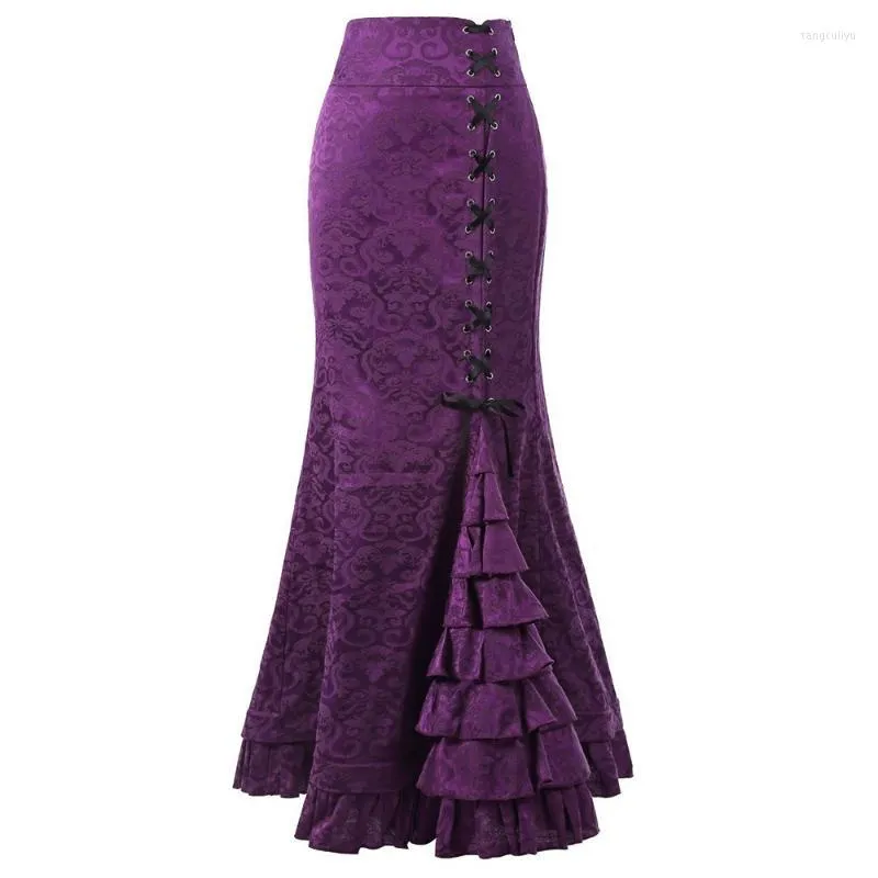 Skirts Vintage High Waist Victorian Long Skirt Lace Up Ruffles Fishtail Bodycon Maxi Gothic Women Steampunk Plus Size Spot